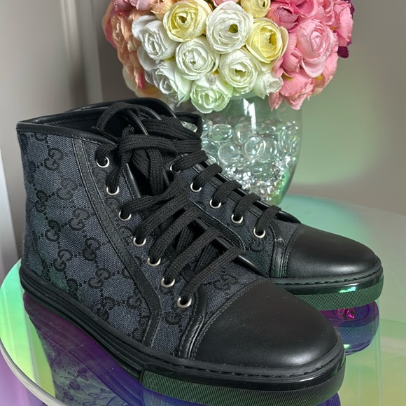 NWOT GUCCI💓 Black High-Top Sneakers 37 fits 7.5 - Picture 5 of 13